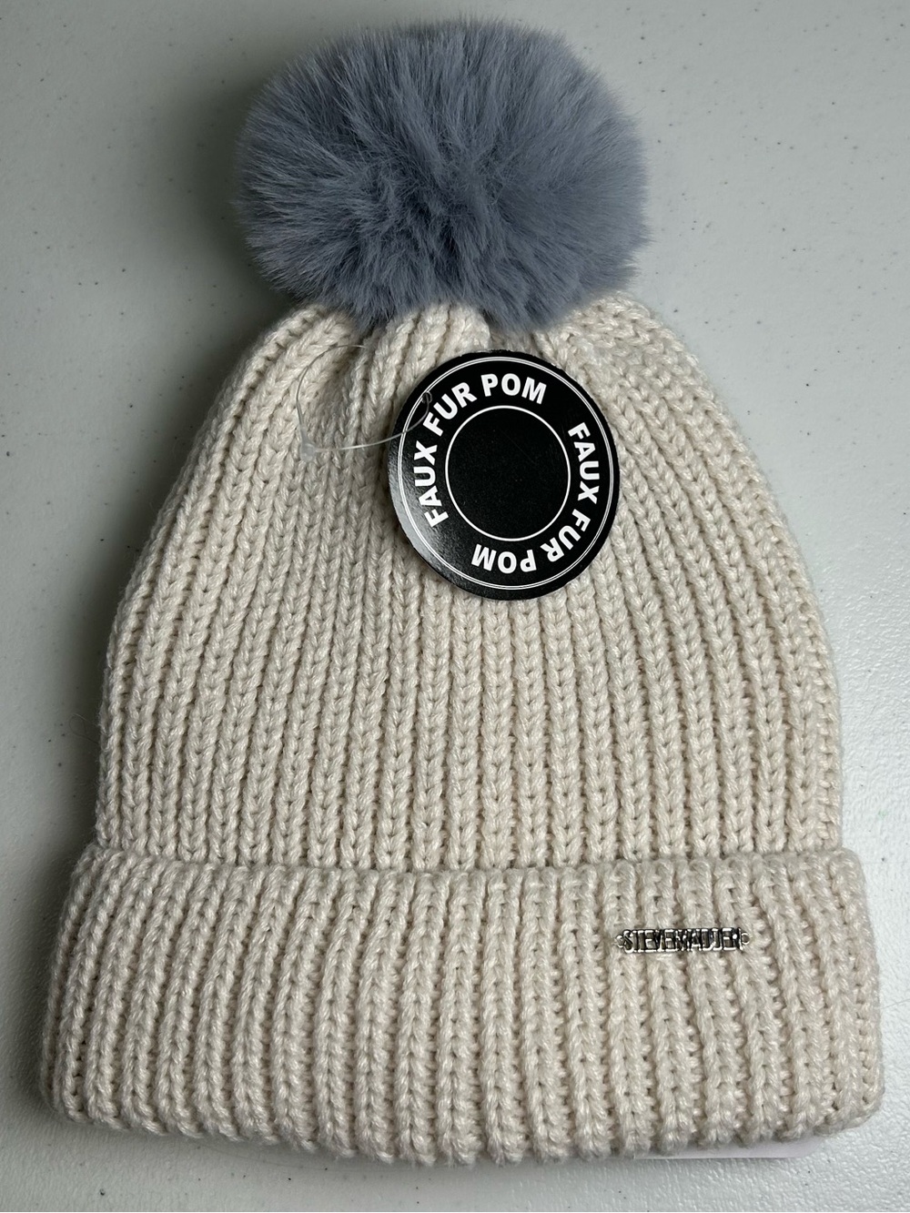 Steve Madden Faux Fur Pom Pom Beanie Hat OSFM NWT